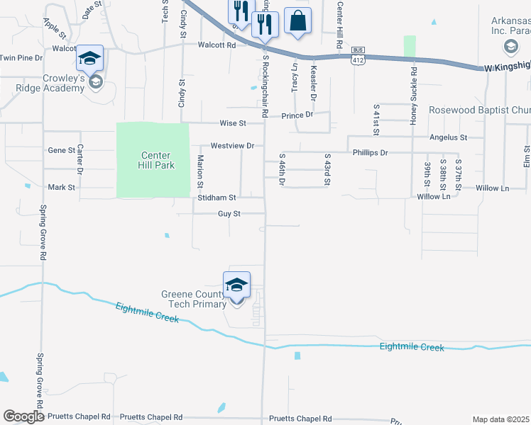 map of restaurants, bars, coffee shops, grocery stores, and more near 1300 South Rockingchair Road in Paragould