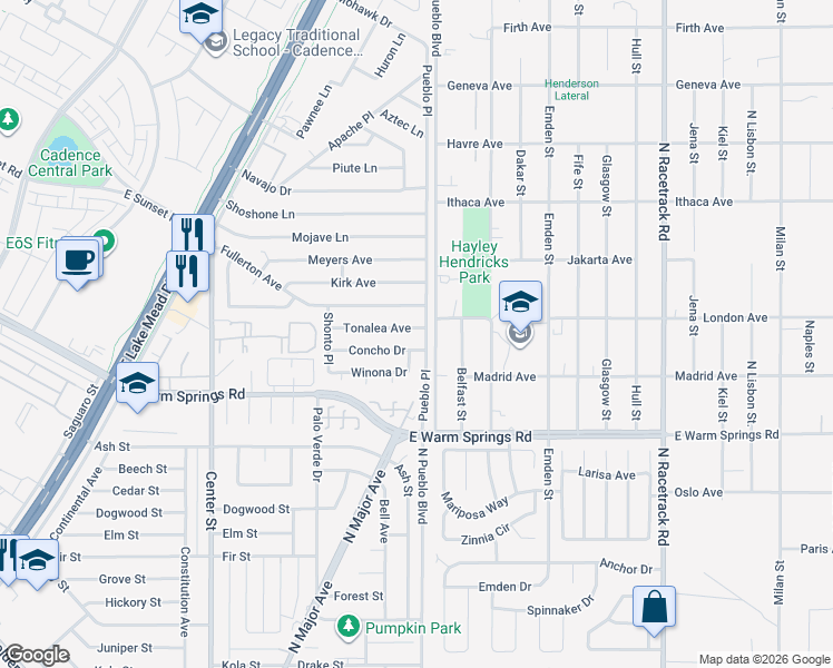 map of restaurants, bars, coffee shops, grocery stores, and more near 245 Tonalea Avenue in Henderson