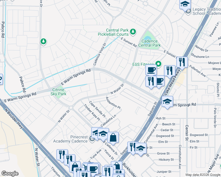 map of restaurants, bars, coffee shops, grocery stores, and more near 168 Campbelltown Avenue in Henderson