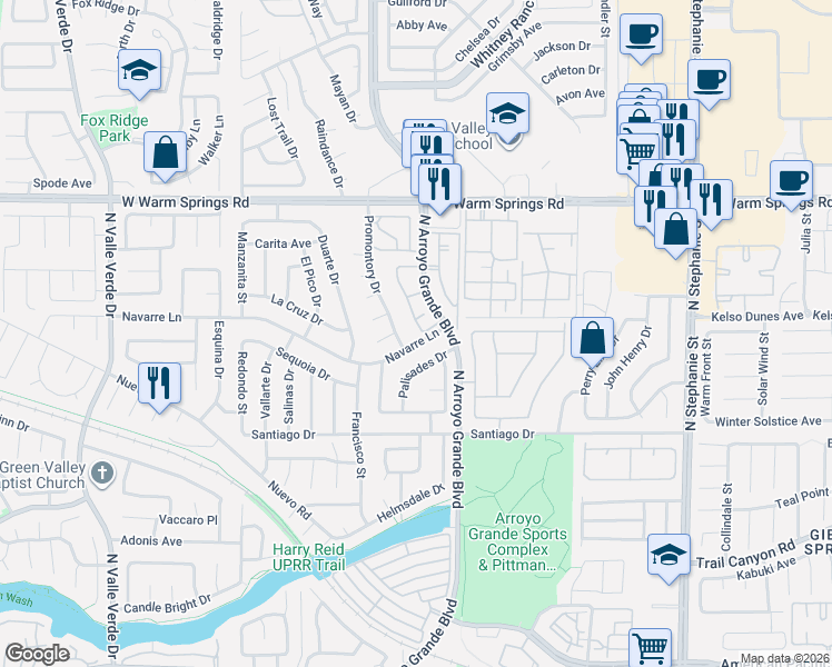 map of restaurants, bars, coffee shops, grocery stores, and more near 360 Promontory Drive in Henderson