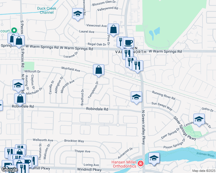 map of restaurants, bars, coffee shops, grocery stores, and more near 2305 Fairbourne Way in Henderson