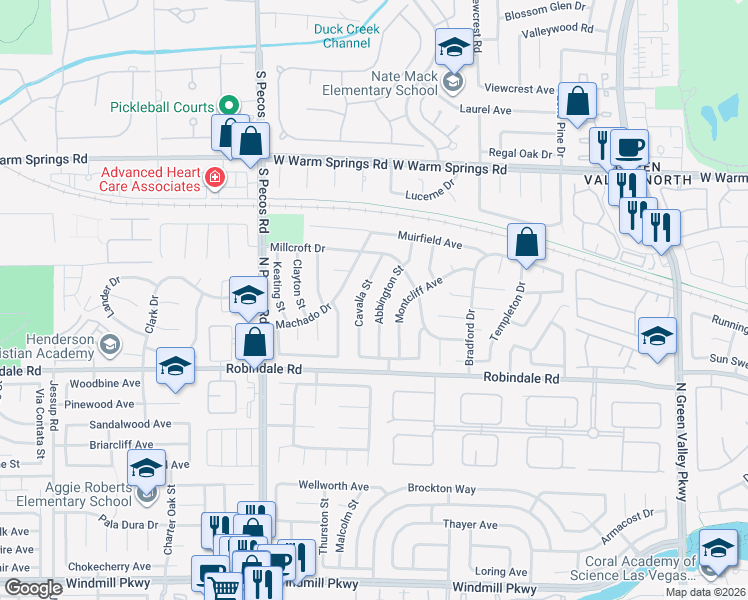 map of restaurants, bars, coffee shops, grocery stores, and more near 341 Abbington Street in Henderson