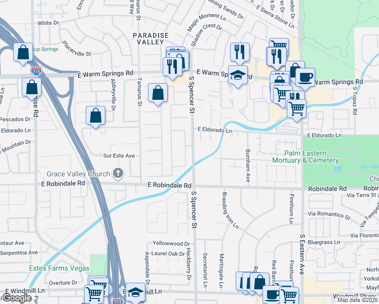 map of restaurants, bars, coffee shops, grocery stores, and more near 7559 Demona Drive in Las Vegas