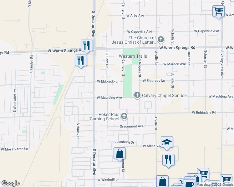 map of restaurants, bars, coffee shops, grocery stores, and more near 7535 Cameron Street in Las Vegas