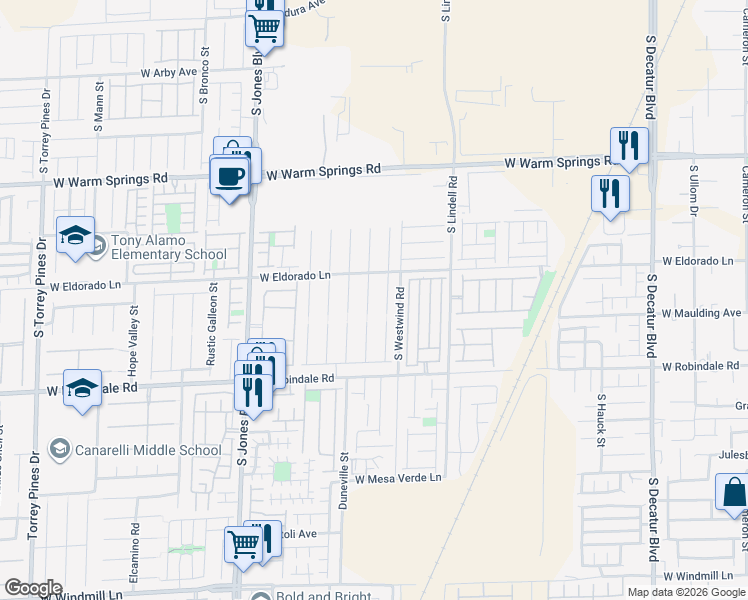 map of restaurants, bars, coffee shops, grocery stores, and more near 7527 Aurora Glow Street in Las Vegas