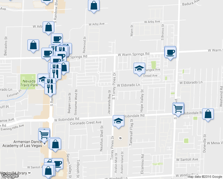 map of restaurants, bars, coffee shops, grocery stores, and more near 7490 Speedwell Cavern Street in Las Vegas