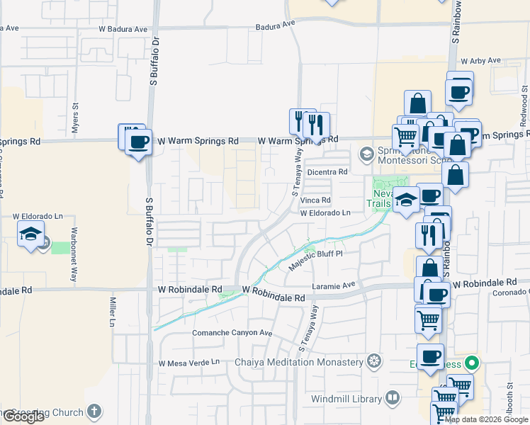 map of restaurants, bars, coffee shops, grocery stores, and more near 7485 Aardvark Walks Street in Las Vegas