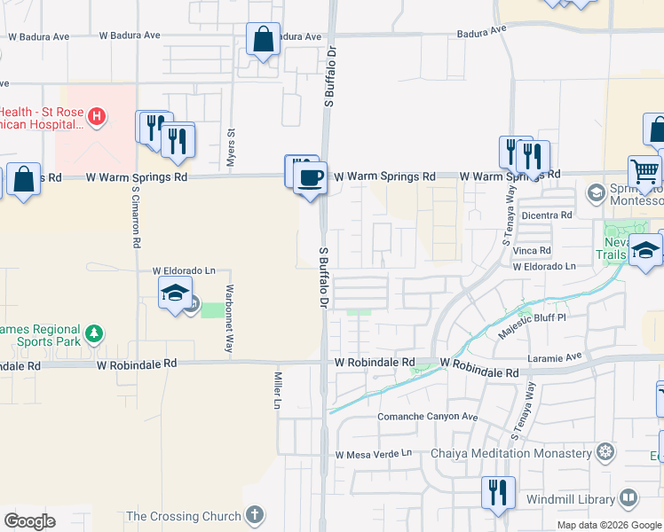 map of restaurants, bars, coffee shops, grocery stores, and more near 7741 Chaces Island Court in Las Vegas