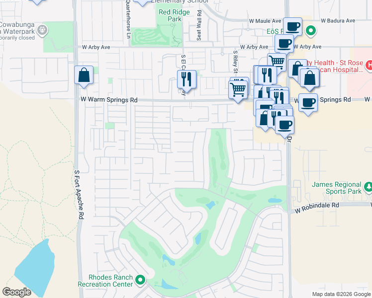 map of restaurants, bars, coffee shops, grocery stores, and more near 35 Living Edens Court in Las Vegas