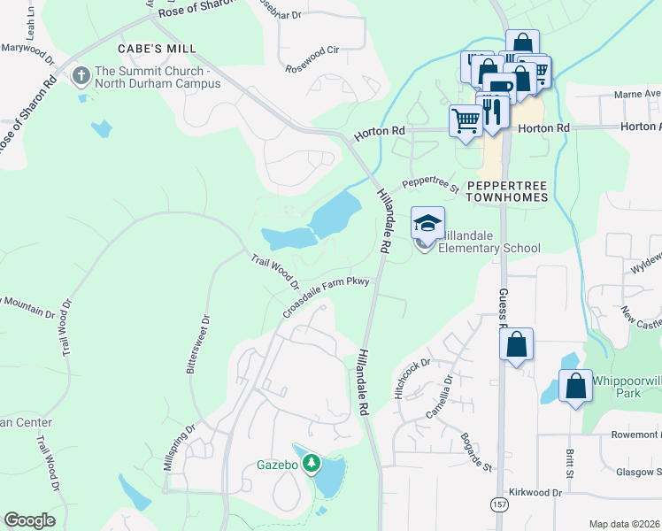 map of restaurants, bars, coffee shops, grocery stores, and more near 1023 Laurelwood Drive in Durham