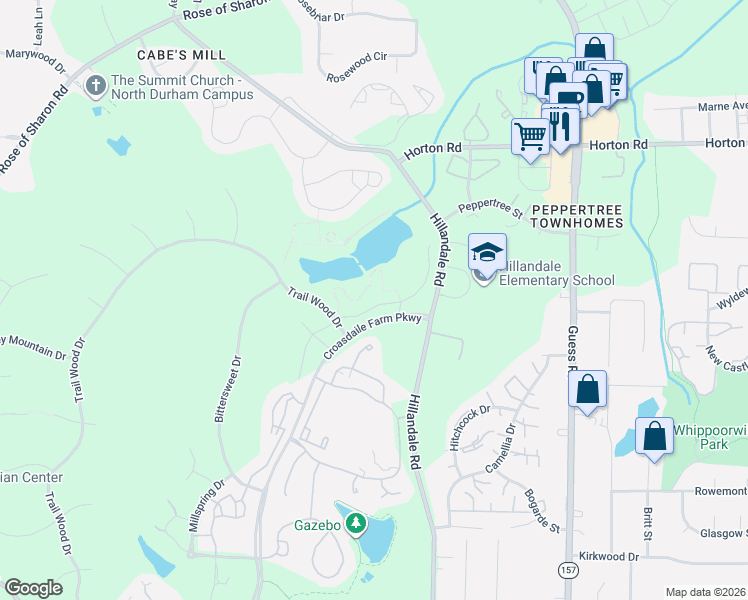 map of restaurants, bars, coffee shops, grocery stores, and more near 1023 Laurelwood Drive in Durham
