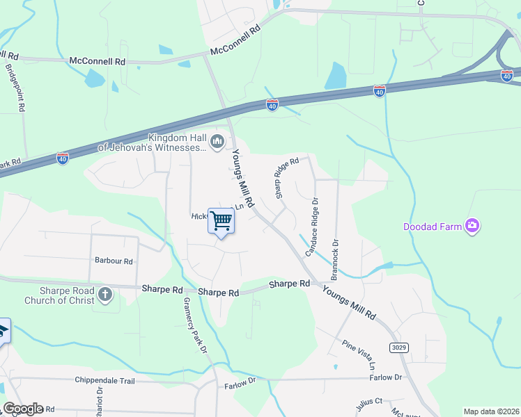 map of restaurants, bars, coffee shops, grocery stores, and more near 1304 Waldridge Court in Greensboro
