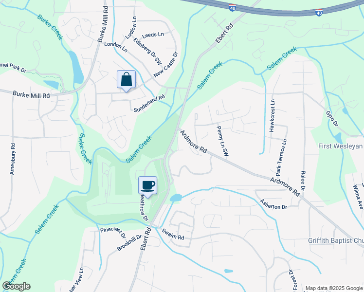 map of restaurants, bars, coffee shops, grocery stores, and more near 111 Ivy Glen Court in Winston-Salem