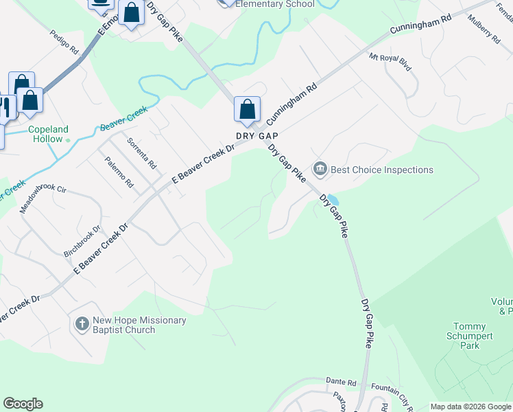 map of restaurants, bars, coffee shops, grocery stores, and more near 1308 East Beaver Creek Drive in Knoxville