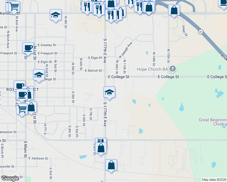 map of restaurants, bars, coffee shops, grocery stores, and more near 1013 Wesley Drive in Broken Arrow