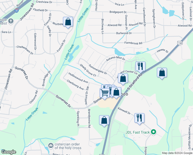 map of restaurants, bars, coffee shops, grocery stores, and more near 403 Shady Grove in Winston-Salem