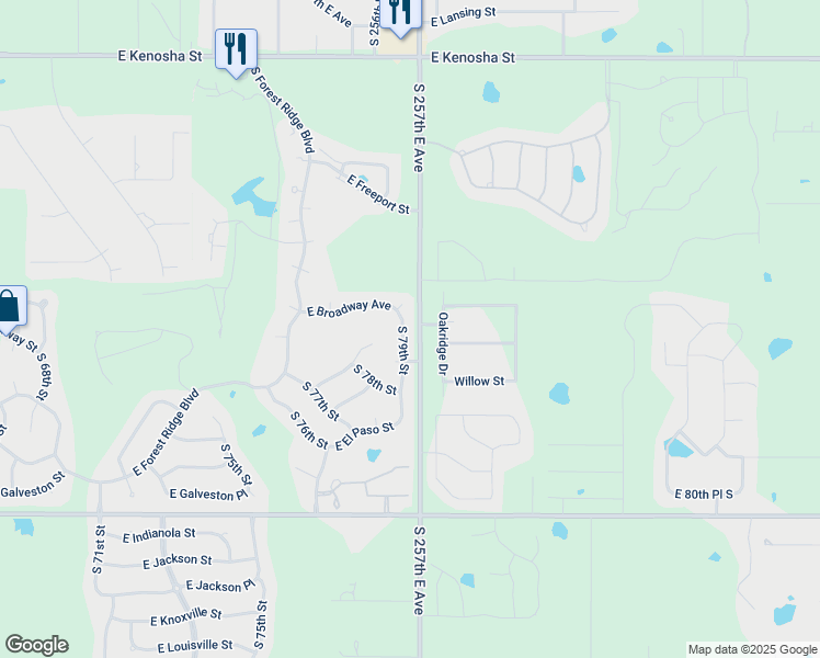 map of restaurants, bars, coffee shops, grocery stores, and more near 100 South 79th Street in Broken Arrow
