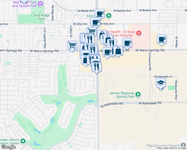 map of restaurants, bars, coffee shops, grocery stores, and more near 116 Cadrow Castle Court in Las Vegas