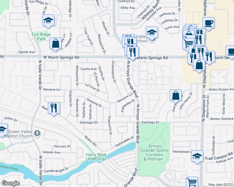 map of restaurants, bars, coffee shops, grocery stores, and more near 1692 Sweet View Court in Henderson