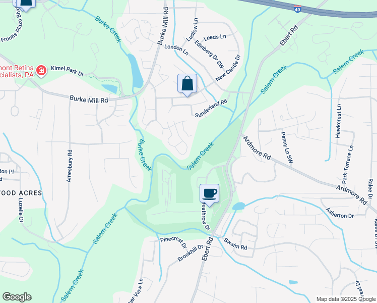 map of restaurants, bars, coffee shops, grocery stores, and more near 2658 Merry Oaks Trail in Winston-Salem