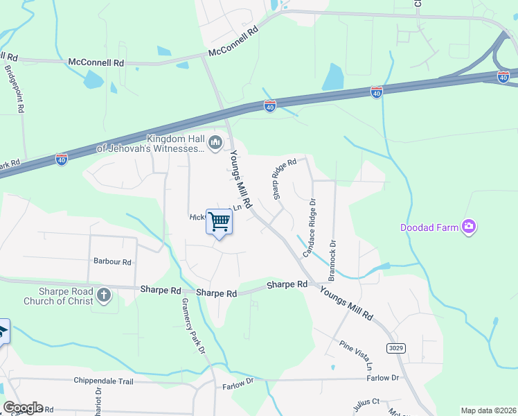 map of restaurants, bars, coffee shops, grocery stores, and more near 1304 Waldridge Court in Greensboro