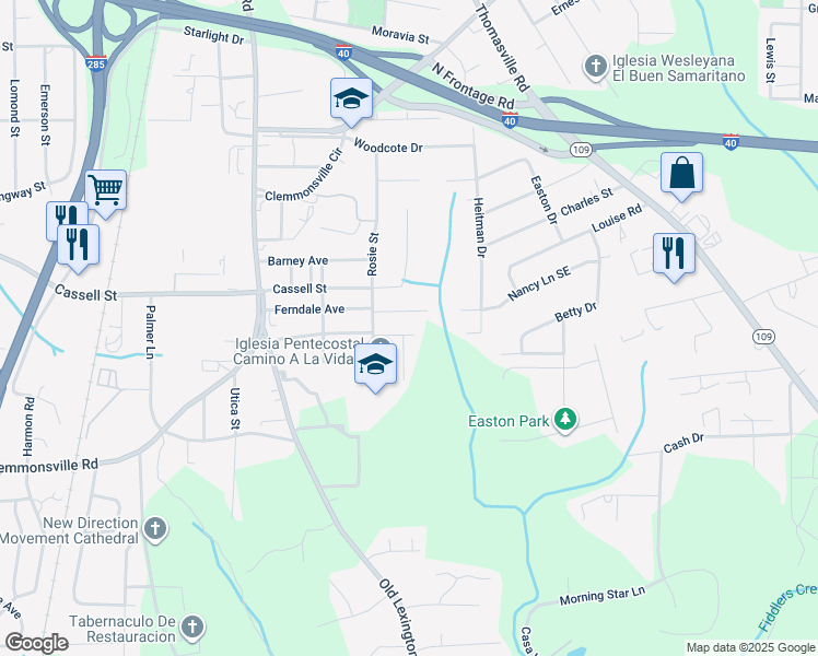 map of restaurants, bars, coffee shops, grocery stores, and more near 917 Cranford Street Southeast in Winston-Salem