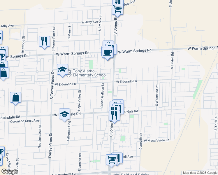 map of restaurants, bars, coffee shops, grocery stores, and more near 6126 Crow Butte Court in Las Vegas