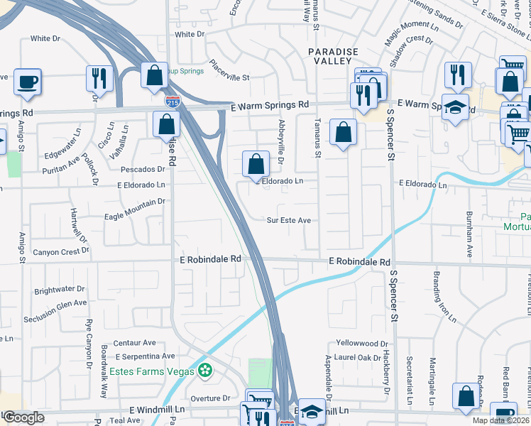 map of restaurants, bars, coffee shops, grocery stores, and more near 1212 Sur Este Avenue in Las Vegas
