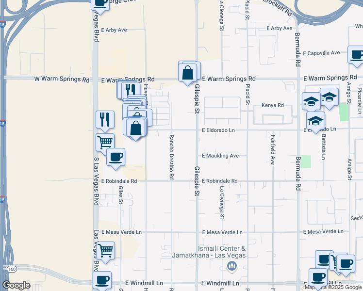 map of restaurants, bars, coffee shops, grocery stores, and more near 7560 Rancho Destino Road in Las Vegas
