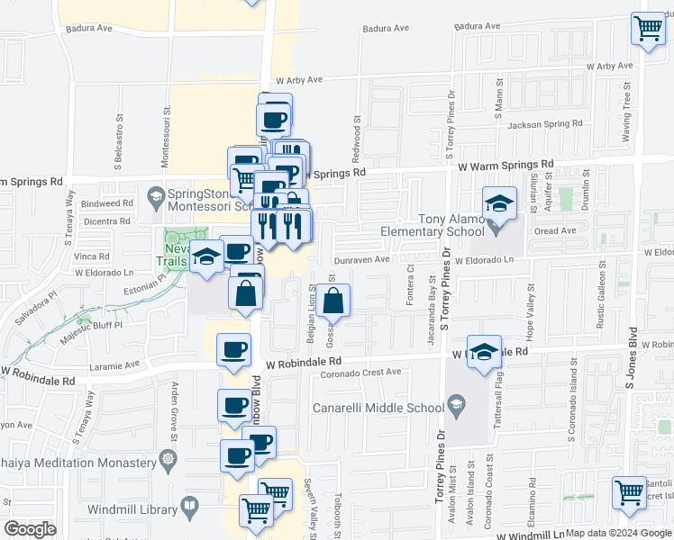map of restaurants, bars, coffee shops, grocery stores, and more near 7516 Gossamer Wind Street in Las Vegas