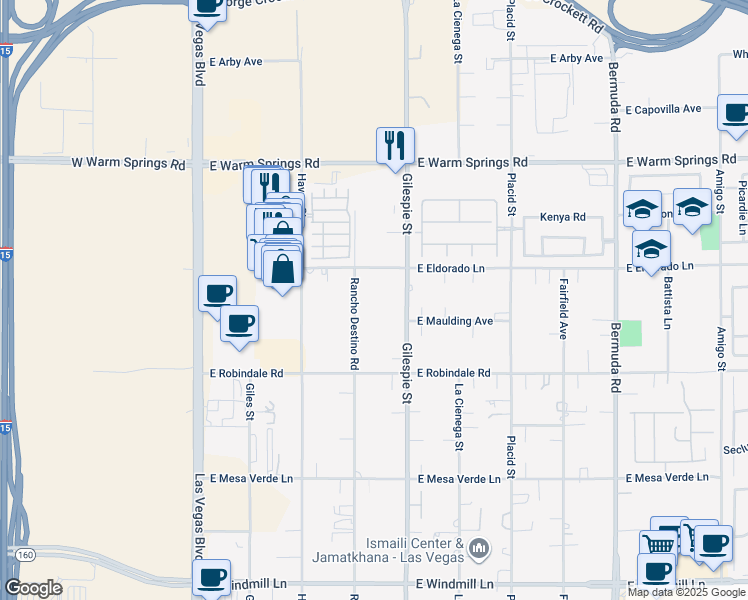 map of restaurants, bars, coffee shops, grocery stores, and more near 7560 Rancho Destino Road in Las Vegas