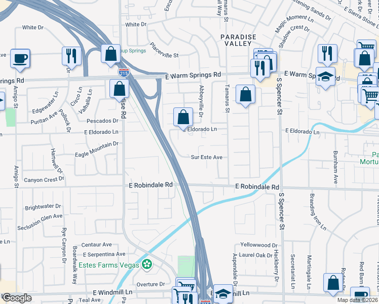 map of restaurants, bars, coffee shops, grocery stores, and more near 1212 Sur Este Avenue in Las Vegas