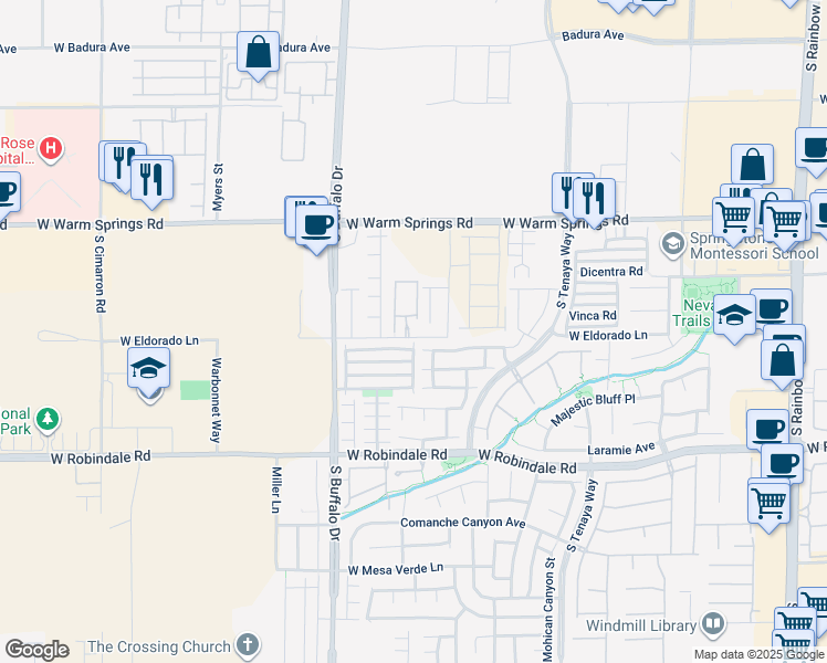 map of restaurants, bars, coffee shops, grocery stores, and more near 7660 West Eldorado Lane in Las Vegas