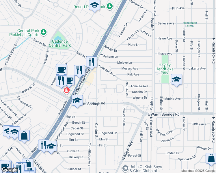map of restaurants, bars, coffee shops, grocery stores, and more near 210 Valley Forge Avenue in Henderson