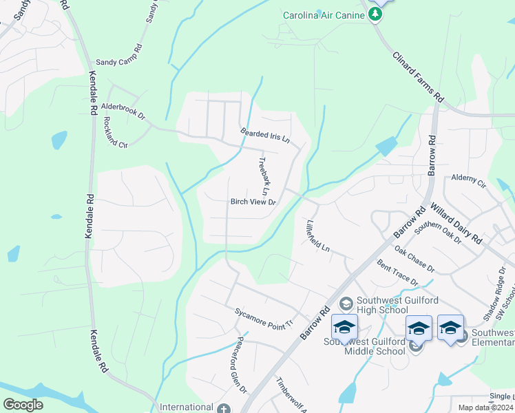 map of restaurants, bars, coffee shops, grocery stores, and more near 2480 Birch View Drive in High Point