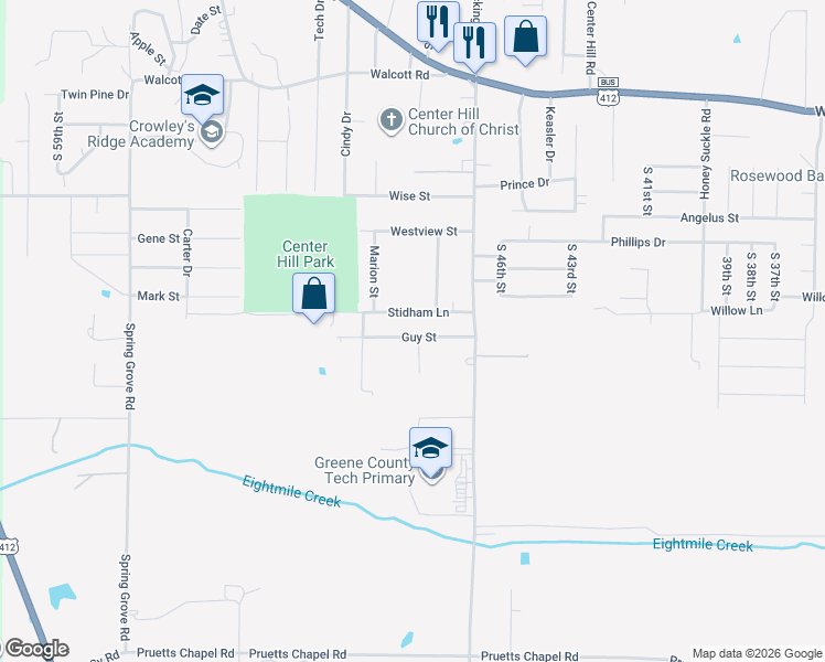 map of restaurants, bars, coffee shops, grocery stores, and more near 4804 Stidham Lane in Paragould