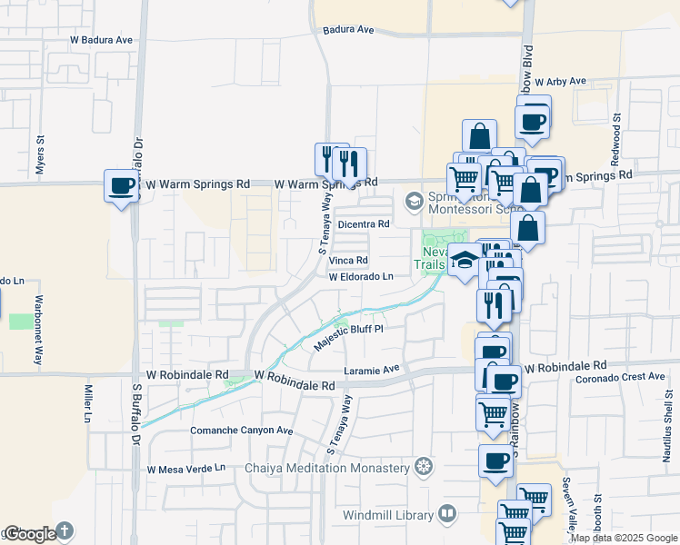 map of restaurants, bars, coffee shops, grocery stores, and more near 7321 Linaria Road in Las Vegas
