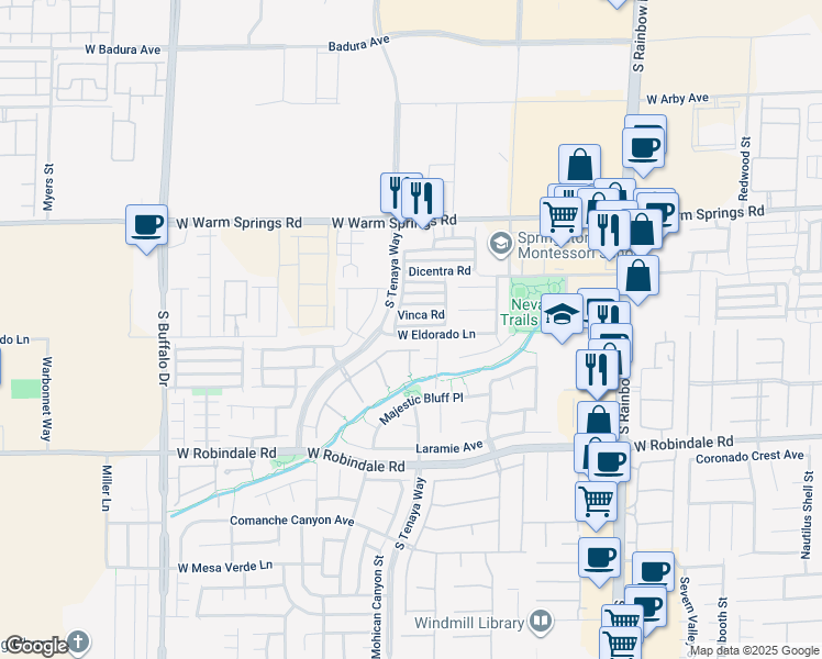 map of restaurants, bars, coffee shops, grocery stores, and more near 7321 Linaria Road in Las Vegas