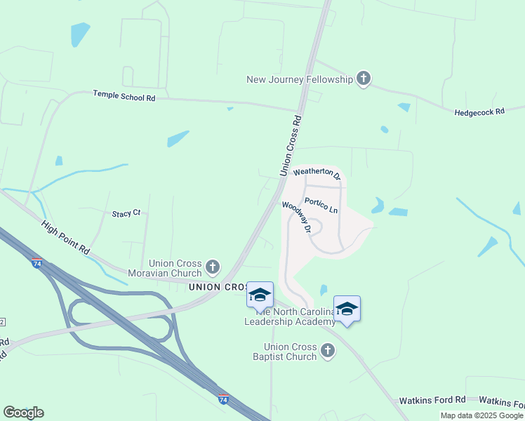 map of restaurants, bars, coffee shops, grocery stores, and more near 1752 Union Cross Road in Kernersville