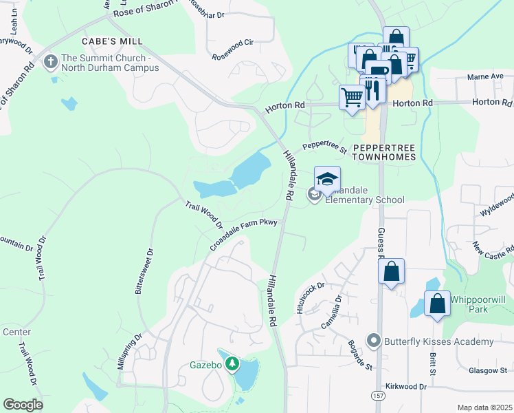 map of restaurants, bars, coffee shops, grocery stores, and more near Laurelwood Drive in Durham