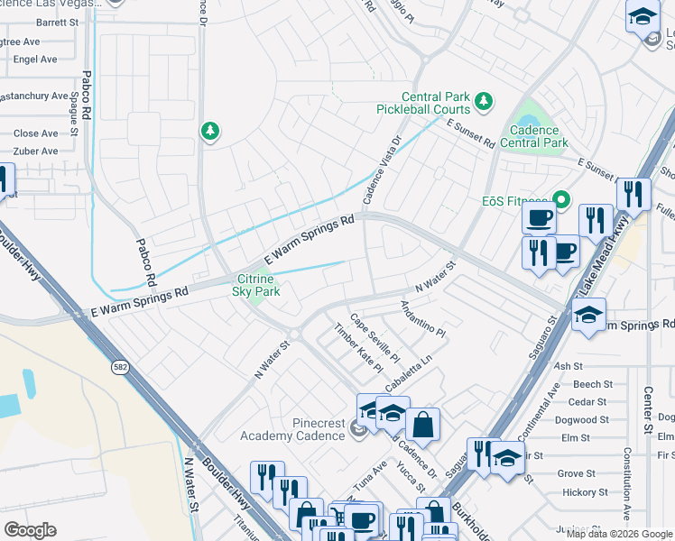 map of restaurants, bars, coffee shops, grocery stores, and more near 77 Starlight Sonata Avenue in Henderson