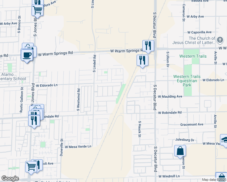 map of restaurants, bars, coffee shops, grocery stores, and more near 5290 Paiute Pine Court in Las Vegas