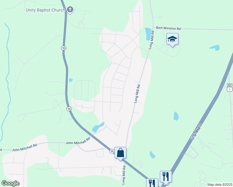 map of restaurants, bars, coffee shops, grocery stores, and more near 16 Hawthorne Lane in Youngsville
