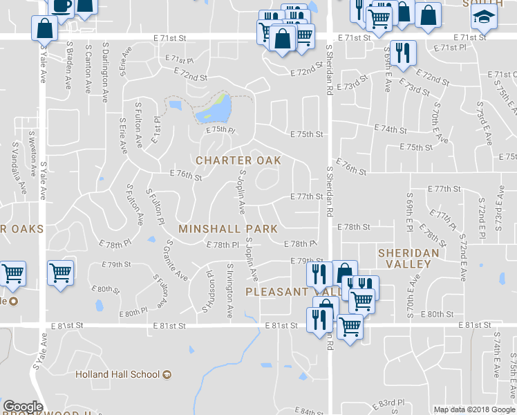 map of restaurants, bars, coffee shops, grocery stores, and more near 7635 South Kingston Avenue in Tulsa
