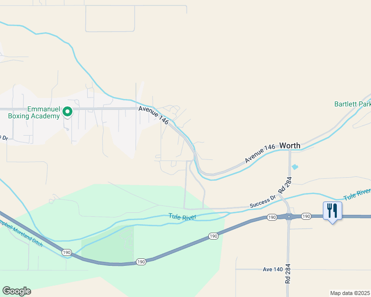 map of restaurants, bars, coffee shops, grocery stores, and more near 28013 Worth Drive in Porterville
