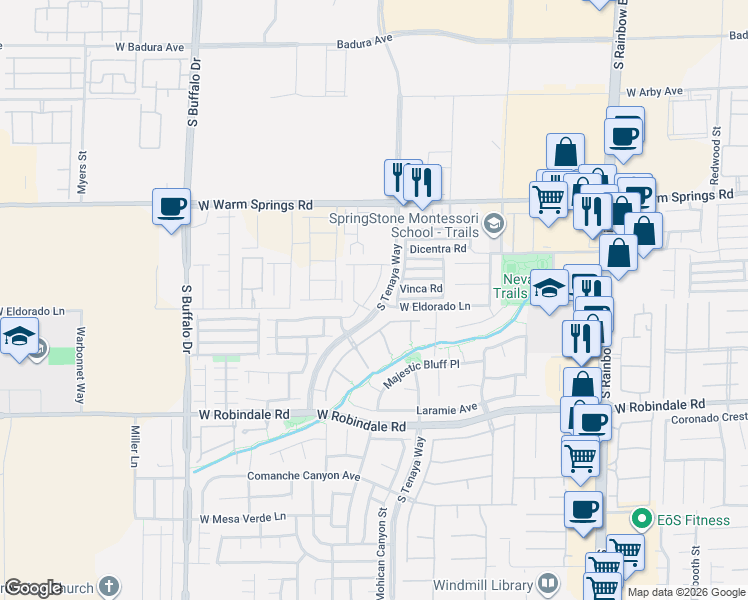 map of restaurants, bars, coffee shops, grocery stores, and more near 7456 Easingwold Drive in Las Vegas