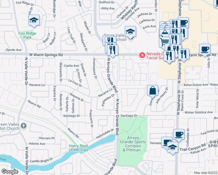 map of restaurants, bars, coffee shops, grocery stores, and more near 2 Saint Malo Way in Henderson
