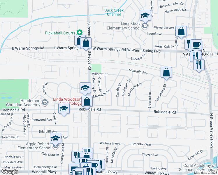 map of restaurants, bars, coffee shops, grocery stores, and more near 351 Amalfi Street in Henderson