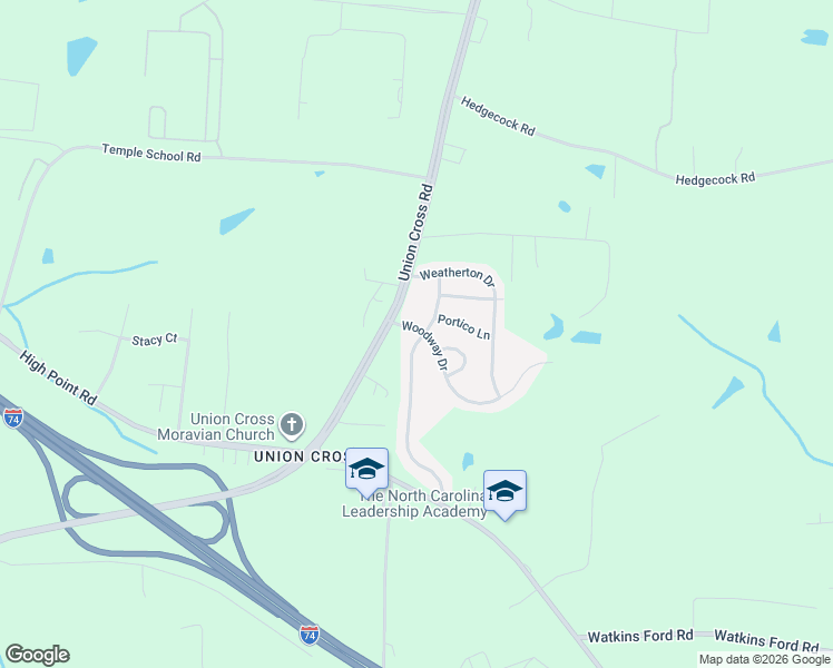 map of restaurants, bars, coffee shops, grocery stores, and more near 4514 Woodway Drive in Kernersville