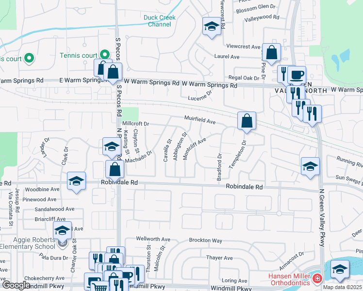 map of restaurants, bars, coffee shops, grocery stores, and more near 340 Abbington Street in Henderson